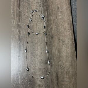 Alfani Long Silver Tone With Black and Silver Accent Beaded Necklace